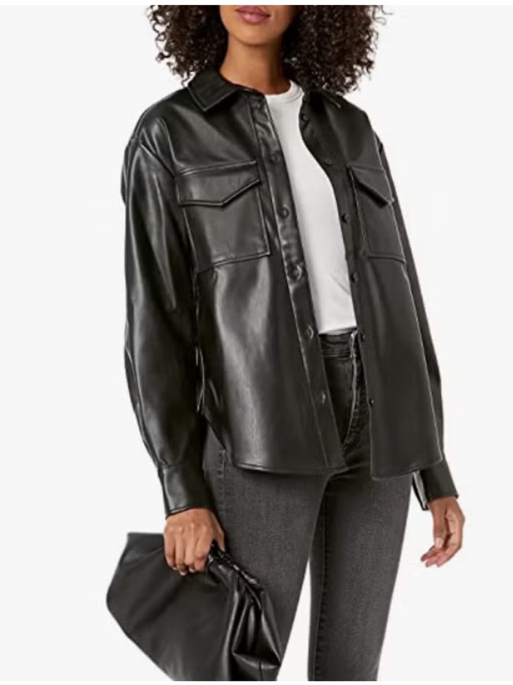 Faux Leather Shacket Jacket - Black - The Drop Lisadnyc